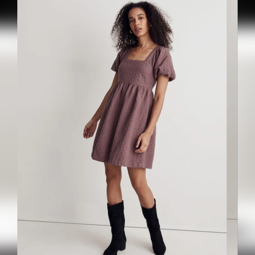 Madewell Floral Quilted Textured Puff Sleeve Mauve Mini Dress Size S